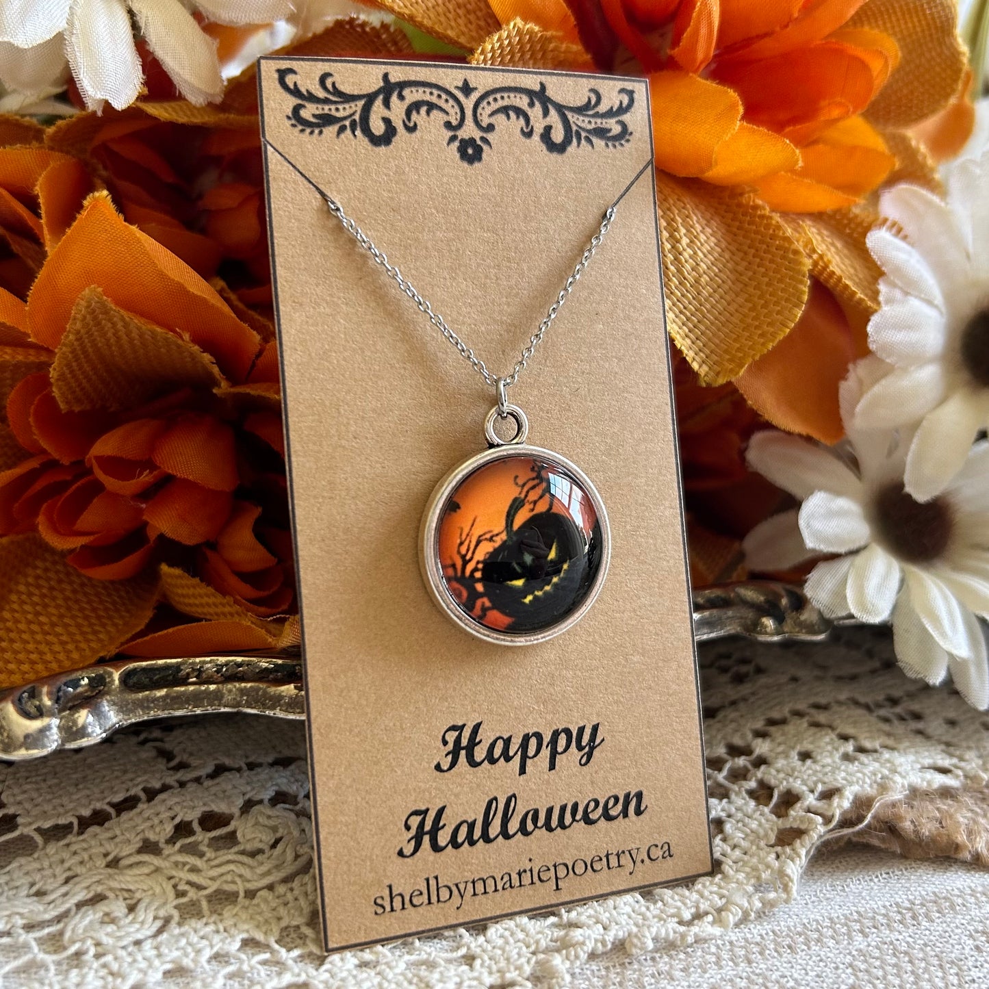 Jack-O-Lantern Dome Necklace