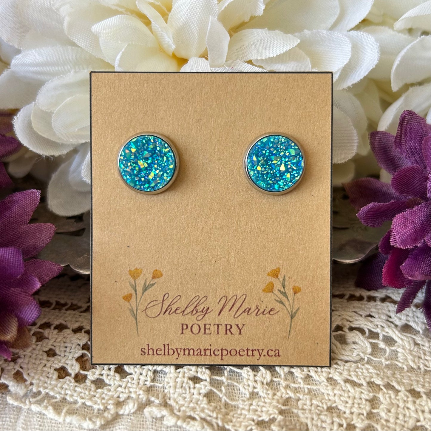 Blue Geode Stud Earrings