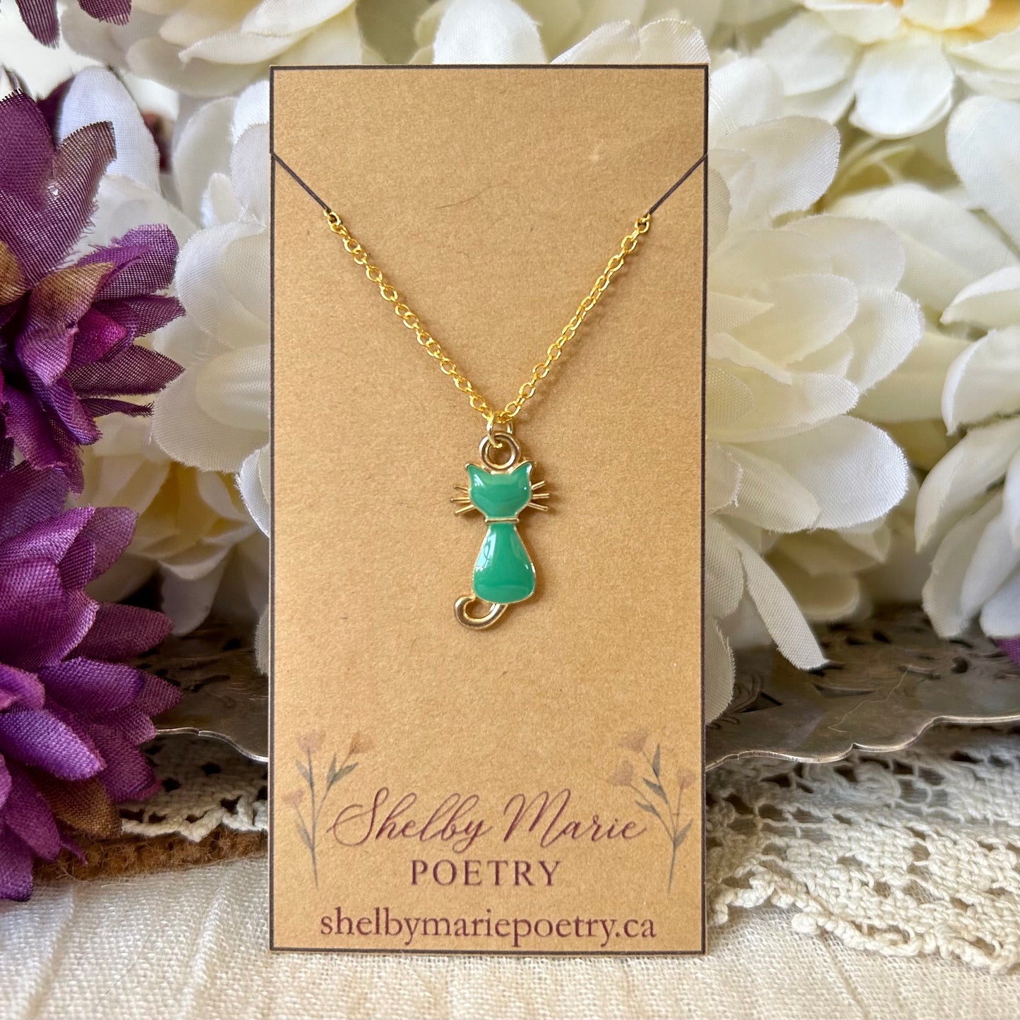 Teal Cat Necklace