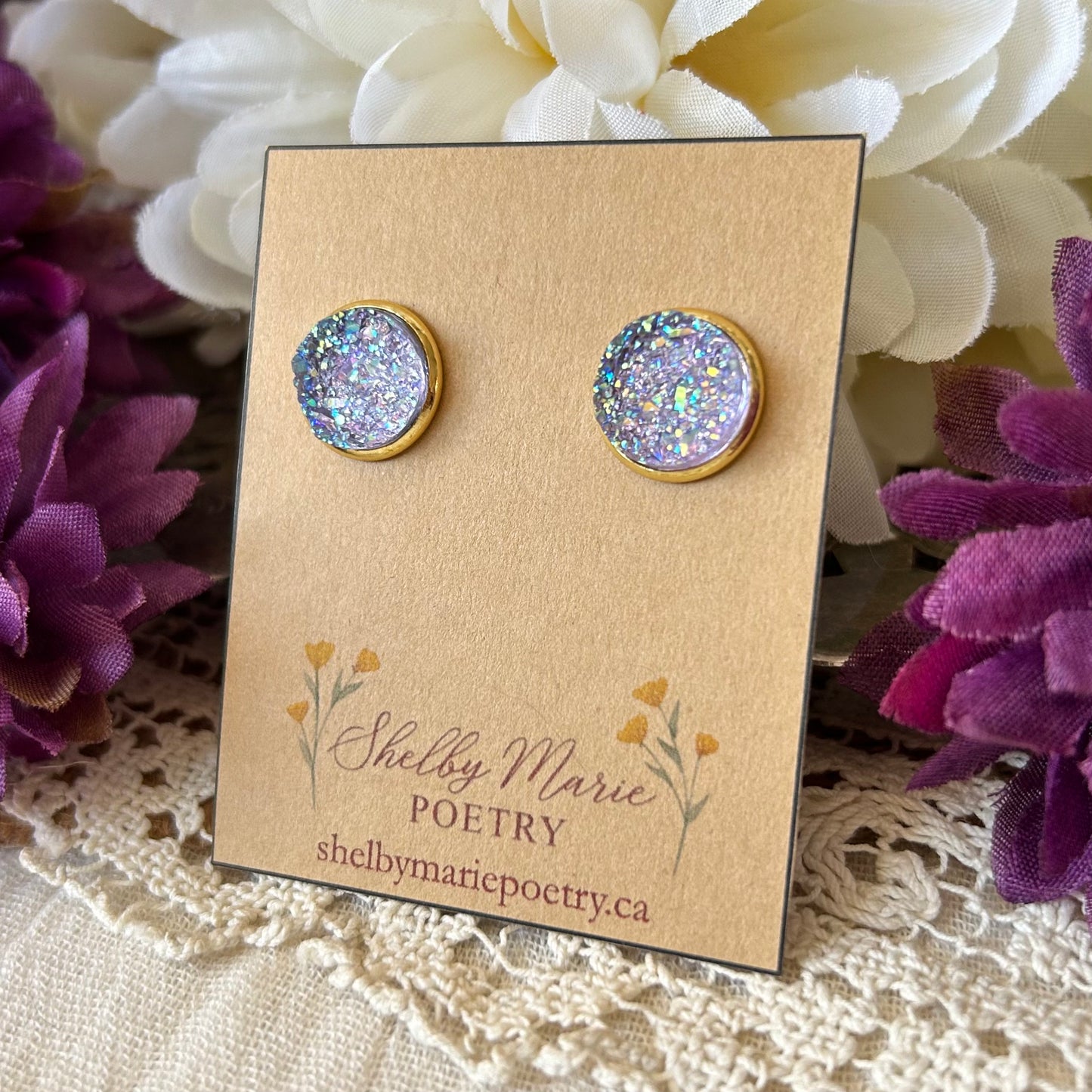 Purple Geode Stud Earrings