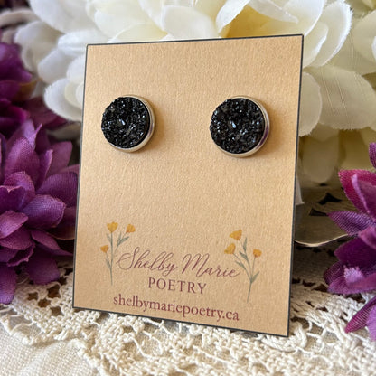 Black Geode Stud Earrings