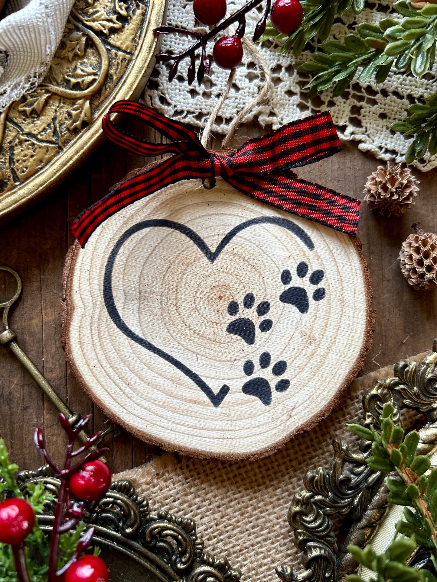 Heart Paw Prints Ornament