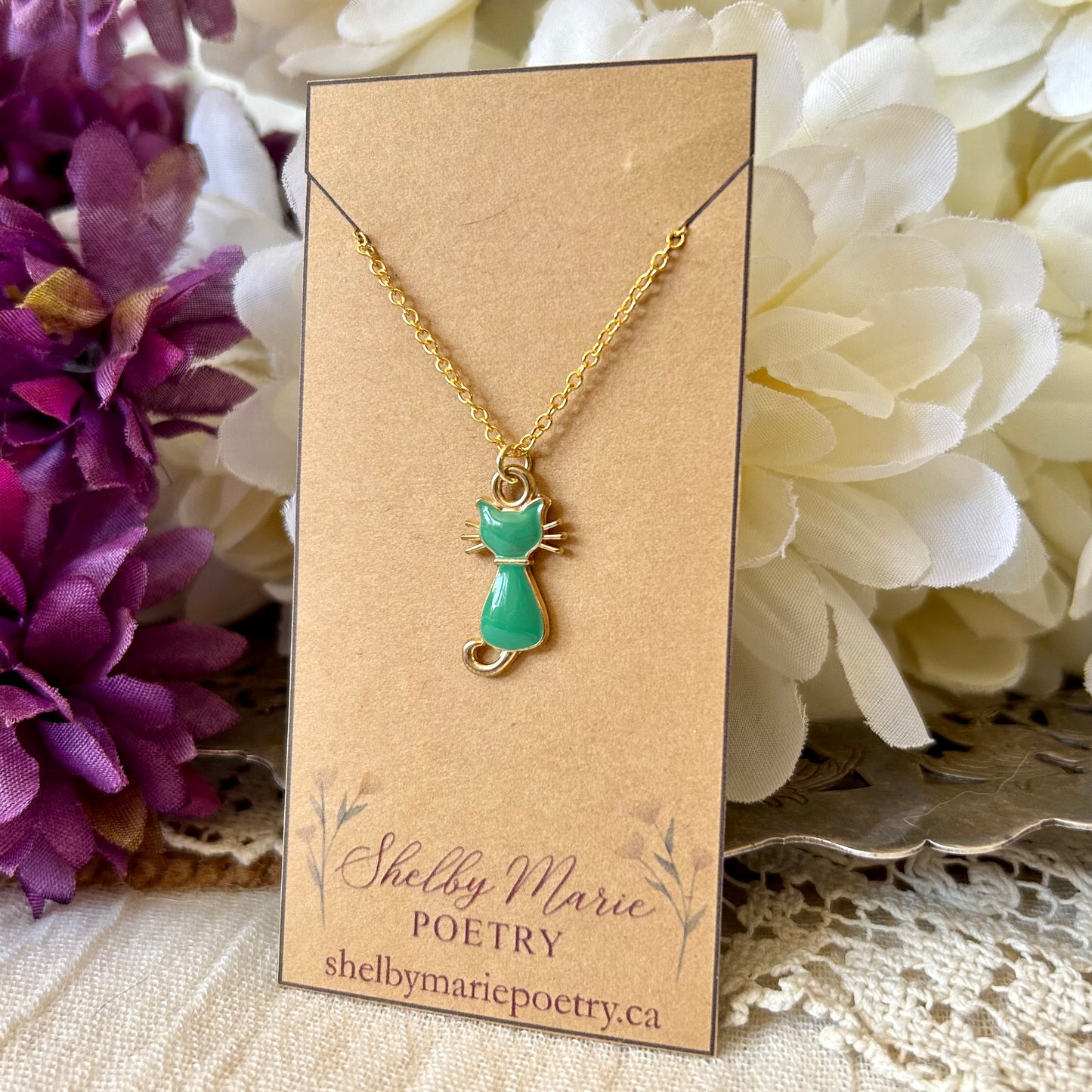 Teal Cat Necklace
