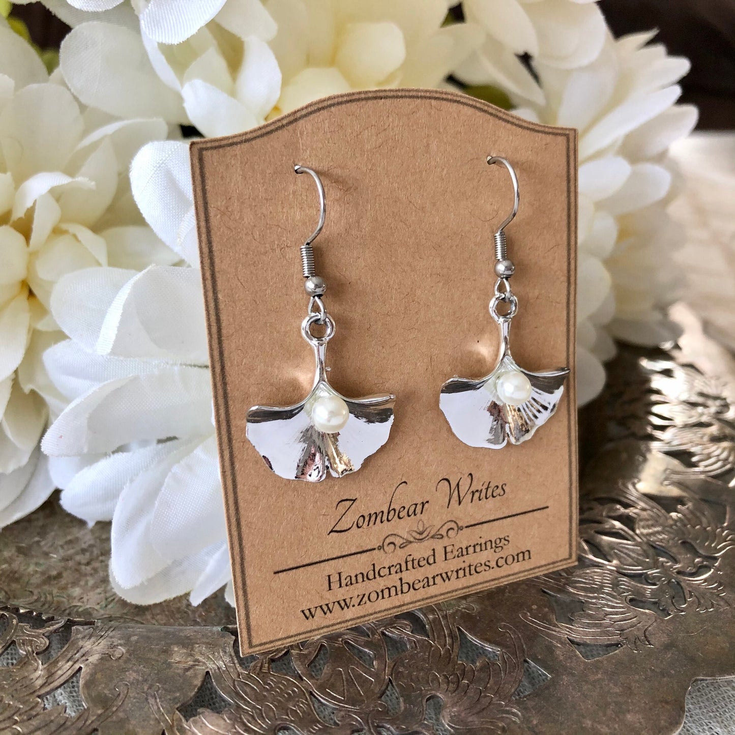 Silver Ginkgo Leaf Earrings