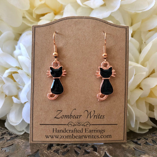 Black and Rose Gold Cat Earrings