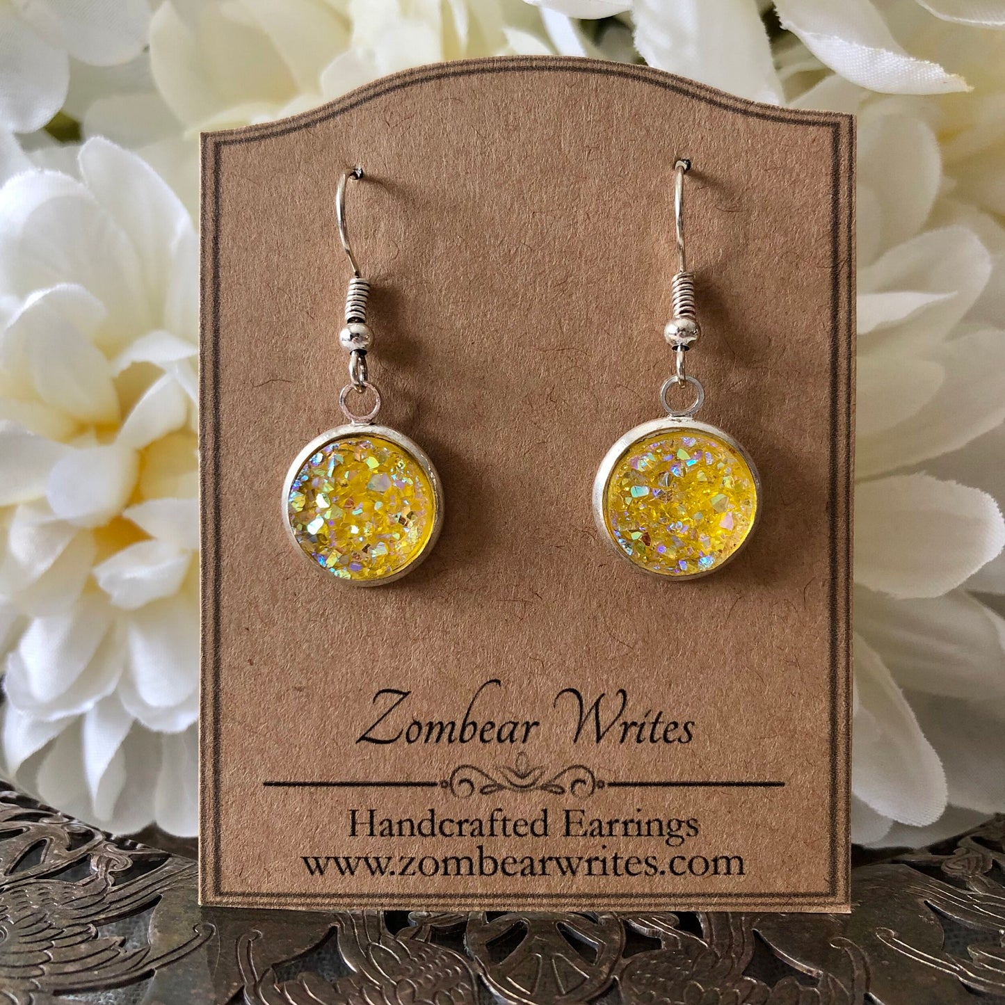 Sunshine Yellow Geode Earrings