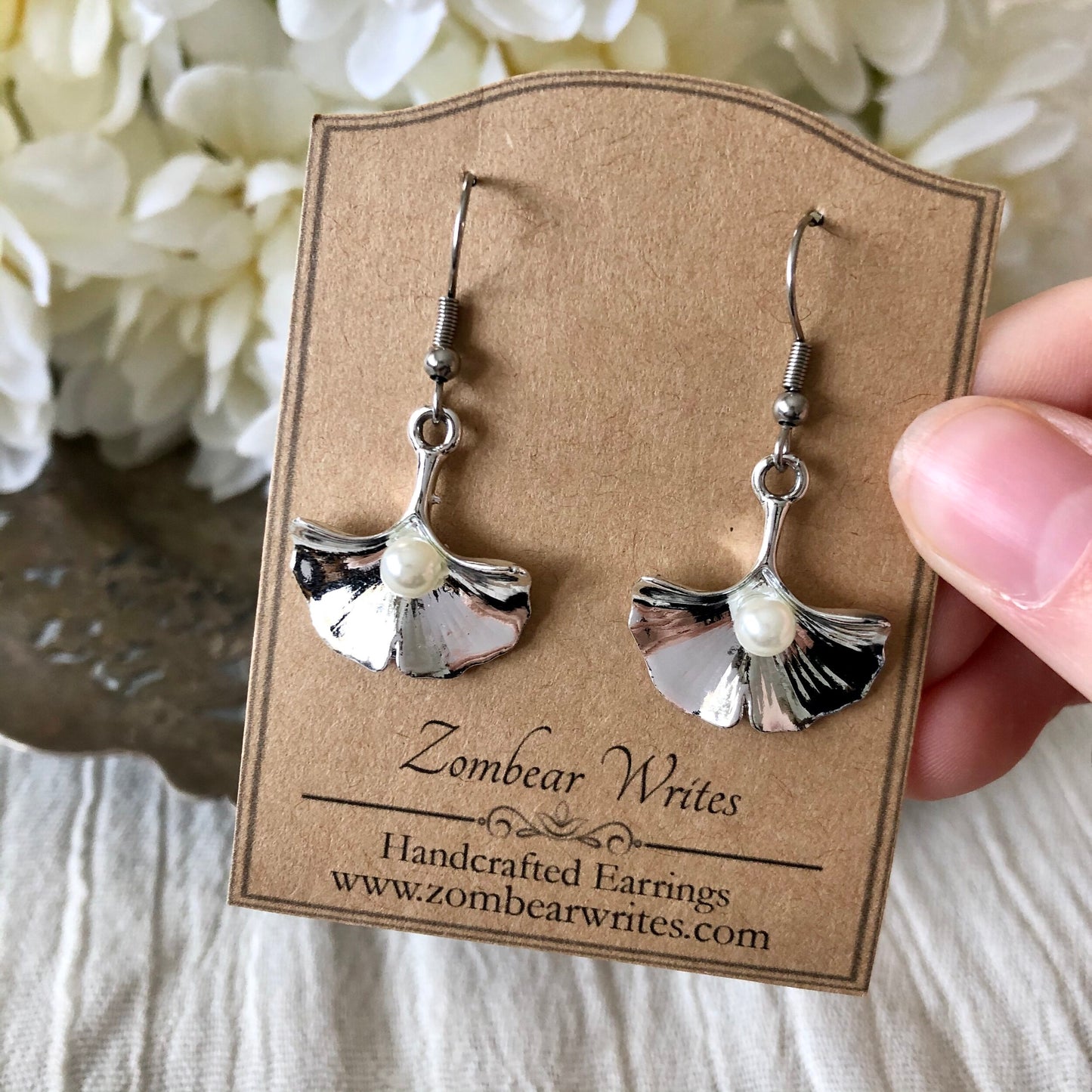 Silver Ginkgo Leaf Earrings