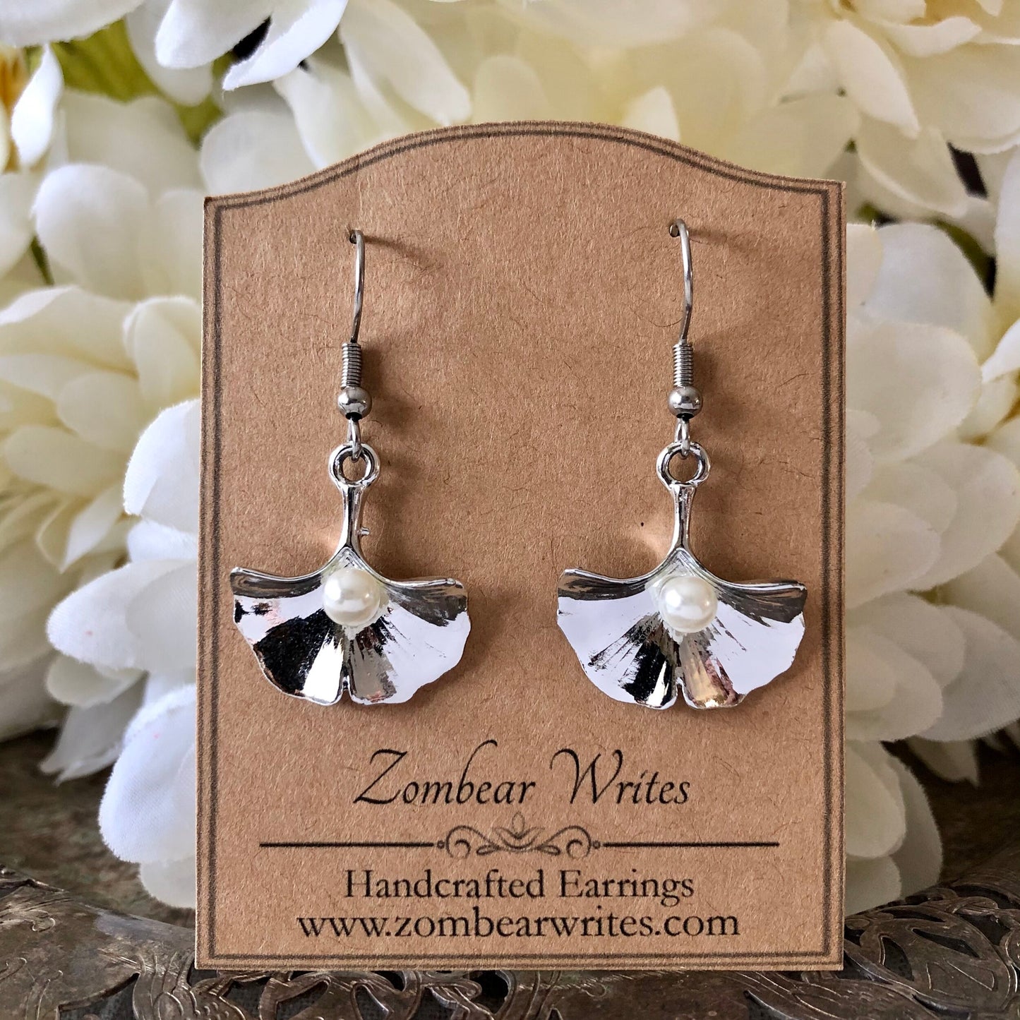 Silver Ginkgo Leaf Earrings