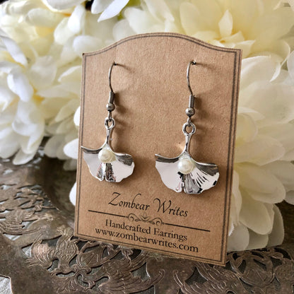 Silver Ginkgo Leaf Earrings