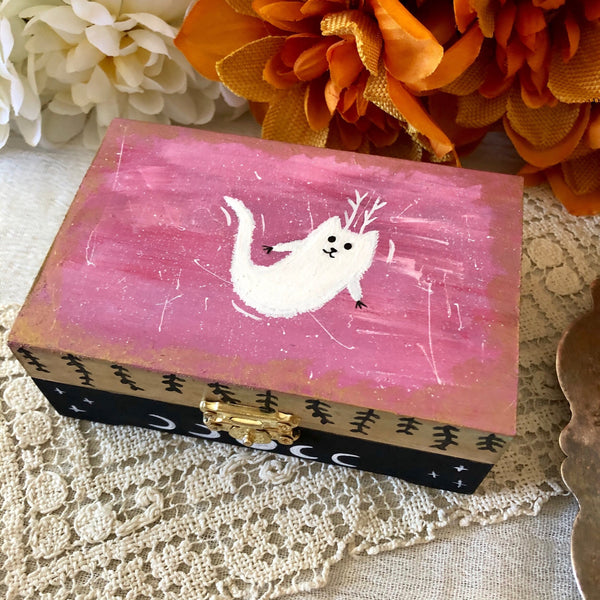 Hand Painted Ghost Beasty Keepsake Box - Pink