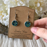 Blue Green Geode Earrings