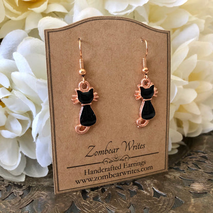 Black and Rose Gold Cat Earrings