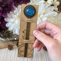 Blue Pressed Flower Bookmark in Bronze