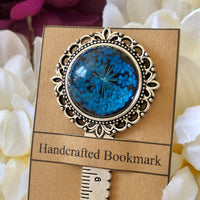 Blue Pressed Flower Bookmark in Silver