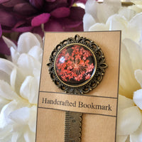 Red Pressed Flower Bookmark in Bronze